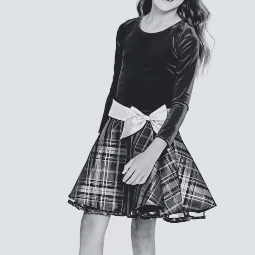 Bonnie Jean Velvet Plaid Sparkle Holiday Dress